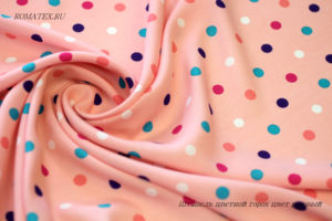 Ткань штапель цветной горох цвет розовый